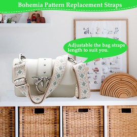 Schultergurt für Taschen Breit 3.8cm, Boho Umhängegurt Taschenriemen Damen, Tragegurt Schulterriemen mit Karabiner für Schultertaschen Taschen Handtaschen (Grün)