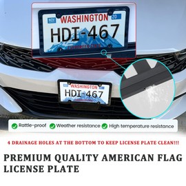 RED WOLF 2 PCS Silicone License Plate Frame American Flag Car Tag, Subdued 3D Stars and Stripes USA Flag Front Rear License Plate Holder Black Rattle Proof w/Mounting Accessories