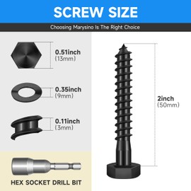 (12-Set) 5/16 x 2 Lag Screws for Wood, Stainless Steel Heavy Duty Hex Head Lag Bolts, Commercial/Industrial Grade 5/16 Bolts, Mounting Screws Bolts Kit, Black Oxided by Marysino