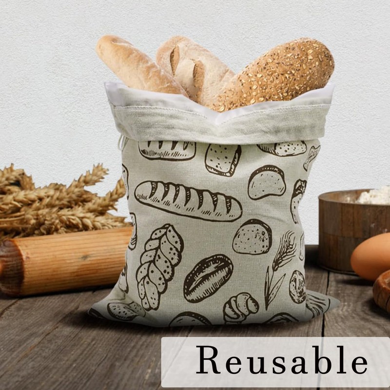 Reusable Linen Bread Bags with TPU Liner - 11.8" x