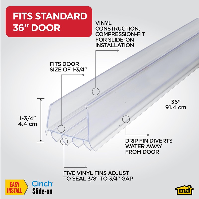 M-D Building Products Vinyl Cinch U-Shape Door Bottom Seal, Slide-On