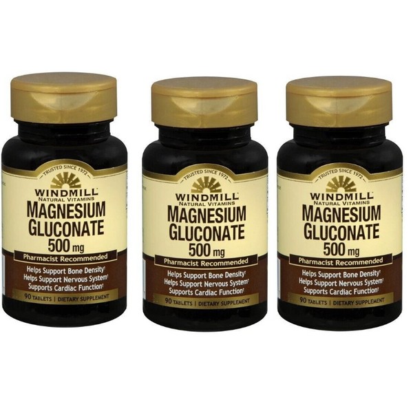 Windmill Magnesium Gluconate 500 mg Tablets 90 Count each *Three