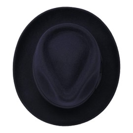 B&S Premium Doyle - Teardrop Fedora Hat - 100% Wool Felt - Crushable for Travel - Water Resistant - Unisex - Navy 60