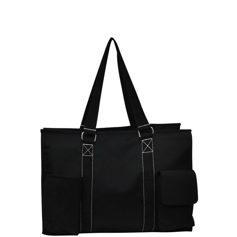 Solid Color Print Zippered Caddy Organizer Tote Bag