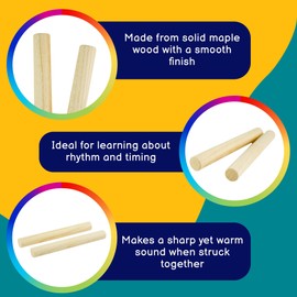 A-Star Maple Wood Claves, 20cm - 2Pcs/Pair - Handheld Rhythm Sticks, Wooden Percussion Instrument