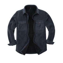 ZENTHACE Mens Sherpa Lined Flannel Jacket Fleece Lined Flannel Shirt for Men Plaid Jackets Fall Flannel Coat Solid Twill Grey XL