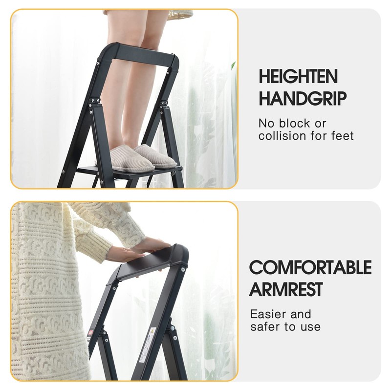 KINGRACK Step Ladder, 2 Steps, Folding Step Ladder with Handrail,