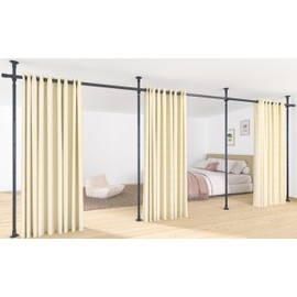 Room Divider Curtain Rod No Drilling for Wide Space, Adjustable 28-171in(W) 4-10ft(H) Heavy Duty Floor to Ceiling Tension Rod Temporary Privacy Wall Dividers Separation Partitions Black Window Rods