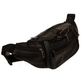 Piotrstrade Women's Men's Leather Waist Bag Bum Bag Doggy Bag with 4 Compartments and Adjustable Belt Nappa Leather Black