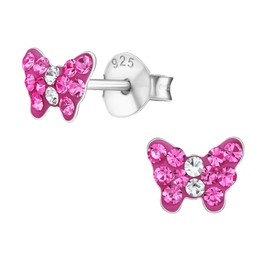 Girls' Women's Stud Earrings Genuine 925 Sterling Silver Zirconia Children's Earrings Butterfly, Sterling Silver, Cubic Zirconia