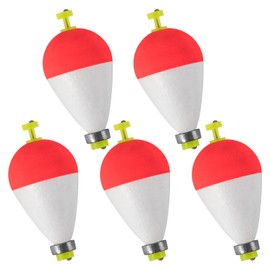 Dr.Fish 5 Pack Weighted Fishing Bobbers Snap-on Spring Bobbers Push Button Floats EVA Foam Pear Shape Bass Freshwater Fishing for Crappie Panfish Bluegill Trout 2.7" Red/White
