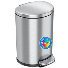 iTouchless SoftStep 2 Gallon Small Semi-Round Bathroom Trash Can with Removable Inner Bucket and AbsorbX Odor Filter, Stainless Steel, 7 Liter Step Pedal Garbage Bin for Bedroom, Office Cubicle