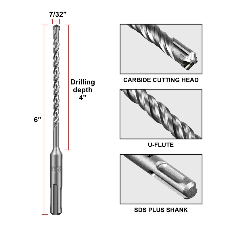 SALI SDS Plus Rotary Hammer Drill Bit 10 Pcs 7/32"*6"