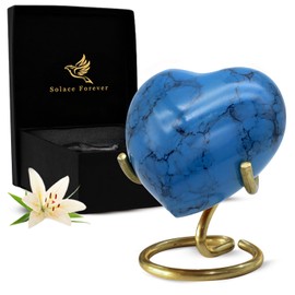 Heart Urn for Ashes Men & Women - Heart Shaped Urn with Stand - Funeral Urn for Human Ashes - Honor Your Loved One with Cremation Urn Heart - Heart Memorial Urn Male & Female (Blue, Small)