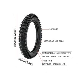 Unbranded 90/100-16'' Rear Tire Tube 3.50 x 16 for Motocross Motorcycle Pit Dirt Bikes CRF
