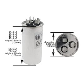 METER STAR 45+5 MFD 45/5 uf 370V/440V AC Condensador redondo de doble funcionamiento, CBB65B para condensador recto frío o acondicionador de aire condensador o motor de CA o arranque de ventilador o condensador recto