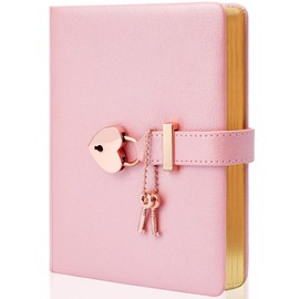 CAGIE Diary with Lock for Girls Ages 8-12 Journal with Lock and Key 296 Gold Edged Pages Heart-Shaped Locked Journal for Women Teen Girls with Gift Box (A - Pearl Pink)