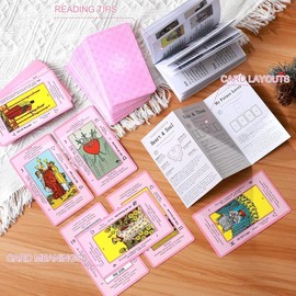 Pink Tarot Cards Deck Set for Beginners with Meanings On Them-Tarot Card with Guidebook-(Free Velvet Tarot Bag Pouch