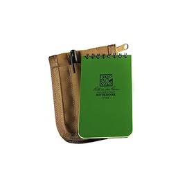 Rite in the Rain Weatherproof 3" x 5" Top-Spiral Notebook Kit: Tan CORDURA Fabric Cover, 3" x 5" Green Notebook, and an Weatherproof Pen (No. 935-KIT), Green / Tan