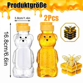 BbiuRer Honey Dispenser, Pack of 2, 350 ml Squeeze Bottle, Syrup Dispenser, Honey Jars, Guest Gift, Transparent PET Material, Ideal for Honey, Syrup, and Sauces in Kitchen