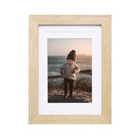 KINLINK 5x7 Picture Frame Natural Wood Frame with HD Plexiglass for Pictures 4x6 with Mat or 5x7 Without Mat, Tabletop and Wall Mounting Display