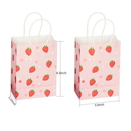 KoberrLi 16Pcs Strawberry Gift Paper Bags with Handles 5.9x8.26x3.15-inch Strawberry Party Favor Paper Bags for Birthday Baby Shower Holiday Gifts (Strawberry)