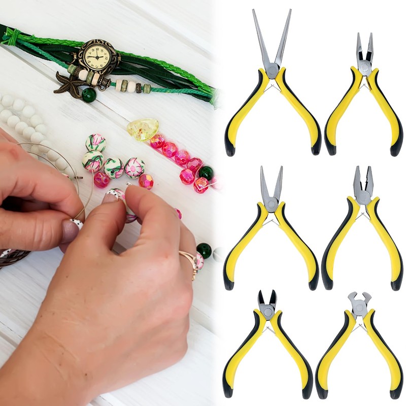 QWORK® 6-Piece Mini Pliers Set for Electronics and Jewellery Making,