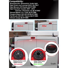 In 3rd Brake Light Brake Light Reversing Camera Reversing System + 7 Inch LCD TFT Monitor Replacement for Opel Vivaro Surf Concept/Life 2017/Combo/Vauxhall/Trafic/Fiat Talento/Nissan Primastar