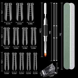 Juego de 128 piezas de doble forma de uñas de gel transparente, 12 tamaños con escala de cobertura completa, gel de ataúd, cepillo de gel de doble punta y lima, puntas de clip pulidor