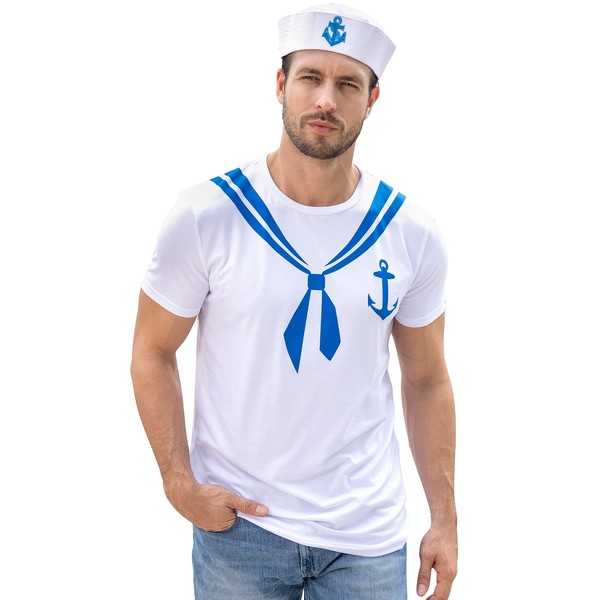 Funny World Men's Sailor Costume T-Shirt with Sailor Hat, X-Large,