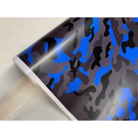 Blue Black Gray Camouflage Vinyl Car Wrap Film Sheet + Free Cutter & Squeegee (15FT x 5FT / 180" x 60")