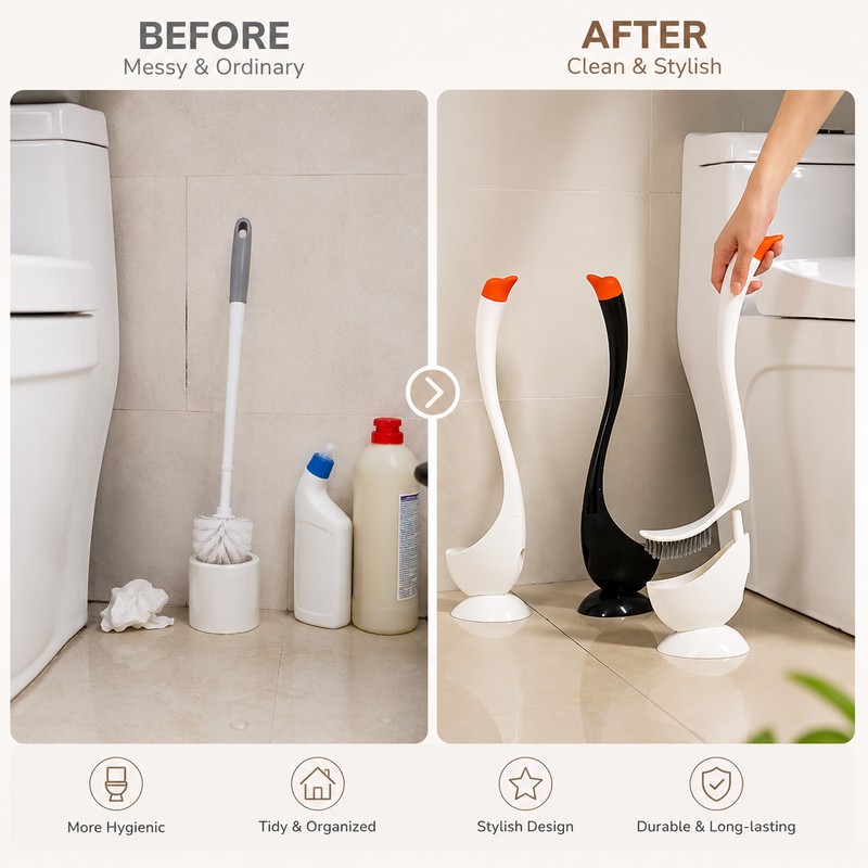 Swan Toilet Brush Set for Bathroom Cleaning – Long Handle