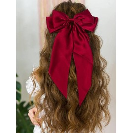 YIcabinet Hair Scrunchies with Long Ribbon Bow Solid Hair Ties Elastics Hairbands Silk Chiffon Ponytail Holders Rubber Bands Accessories for Women Girls,Red