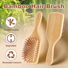 Arshray Wooden Bamboo Hair Brush with Wooden Handle and Bamboo Bristles,Reduces Static,Ideal for Dry,Curly,Thick,Thin and Straight Hair