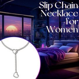 Heart O-Ring Slip Chain Necklace for Women Punk Rock Chunky Necklace 90s Outfits Adjustable Lariat Heart Necklace