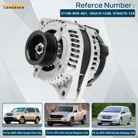 11573 Alternator FIT 2011–2013 Honda Odyssey, 2012–2015 Pilot, 2012–2014 Ridgeline V6 3.5L – 12V 130A 6-Groove Pulley – Replace OE# 31100-RV0-A01, 104210-1240, 9764219-124