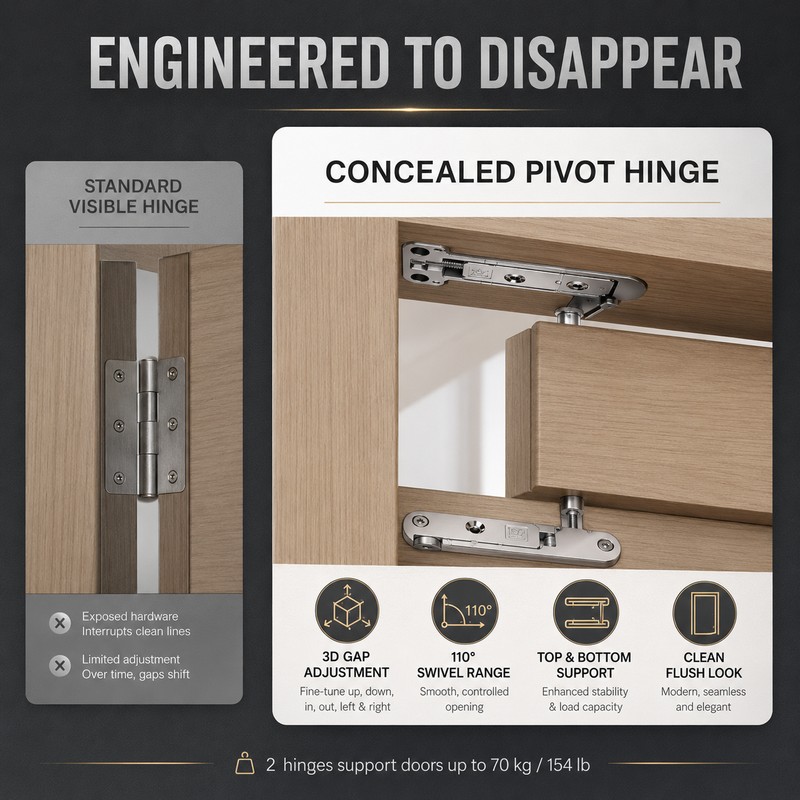 3D Adjustable Concealed Door Hinges, Zinc Alloy 2-Pack