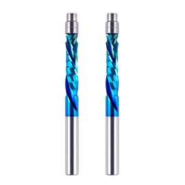 2PCS Sprial Flush Trim Router Bit Compression Cutting with Coating 1/4" Shank 1-1/8" Cutting Length Up Down Carbide Mill for Woodwork Template