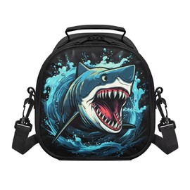 SEANATIVE Cartoon Shark Print Lunch Bag Insulated Lunch Box for Kids Boys Middle School with Zipper Pocket Soft Lunch Bag Shoulder Bag