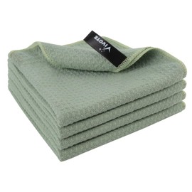 VIVOTE 4Pcs Microfibre Dish Cloth High Absorbent Tea Towel Lint Free Quick Dry Cleaning Cloth, Machine Washable Rags, Super Soft Microfibre Small T Towels For Kitchen Green 33x33cm 280gsm