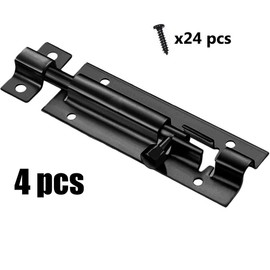 Stainless Steel Door Latch, 4 Sliding Latches, Small Door Latch, Stainless Steel Sliding Lock with 24 Screws for Bathroom, Toilet, Shed, Bedroom, Snap Latch (Black)