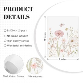 Lhoiplme Wildflower Nursery Wall Art Pink Watercolor Floral Painting Baby Girl Nursery Canvas Wall Decor Vintage Botanical Flower Picture Boho Wildflower Prints for Bedroom 8x10x3 Inch Unframed