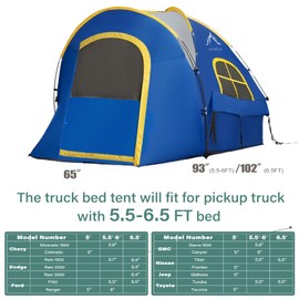 GoHimal Pickup Truck Tent, Waterproof PU2000mm Double Layer for 5.5-6.0 FT Truck Bed, Portable Bed Tent for Camping, Blue