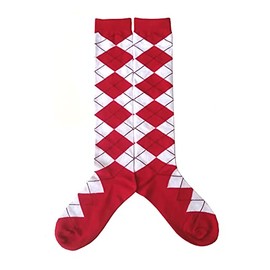 Mens Argyle Golf Knee High Socks, White/Red, Men Size: 9-13