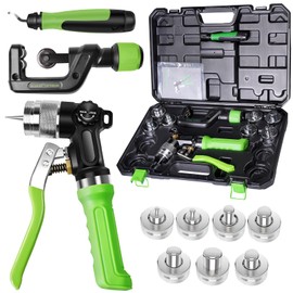 MERWOF Professional Hydraulic Tube Expander Tool Kit for 3/8 to 1-1/8 Inches Copper Pipes, Compact Swaging Tool HVAC Tool with Pipe Cutter, Deburring Tool for Copper Aluminum Pipe (7 Heads)