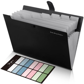 SKYDUE 8 Pockets Expanding File Folders, Accordion Folders, Portable Paper Bill Receipt Organizer, Letter Size, Home College School Office Supplies, Black