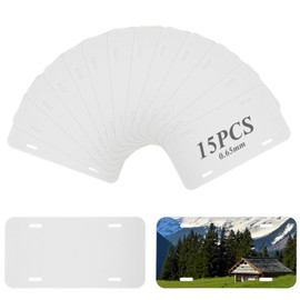 MUXHEL 15Pcs Sublimation License Plate Blanks 6" x 3", 0.65mm Metal Aluminum License Plate Tag, Mini Heat Thermal Transfer Sheet DIY Picture for Custom Design Work (White)