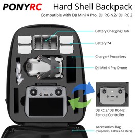 PONYRC Mini 4 Pro Case Backpack, Waterproof Shockproof Hard Shell Carrying Case Bag for DJI Mini 4 Pro Drone, DJI RC-N2/ DJI RC 2 & Other Mini 4 Pro Accessories