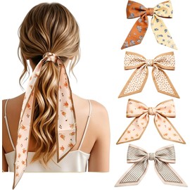 Set de 4 Bufandas Satinadas Bohemias para Mujer, Accesorios Elegantes para el Pelo con Lazo, Bufandas Multifuncionales para Pelo, Cuello y Bolsos