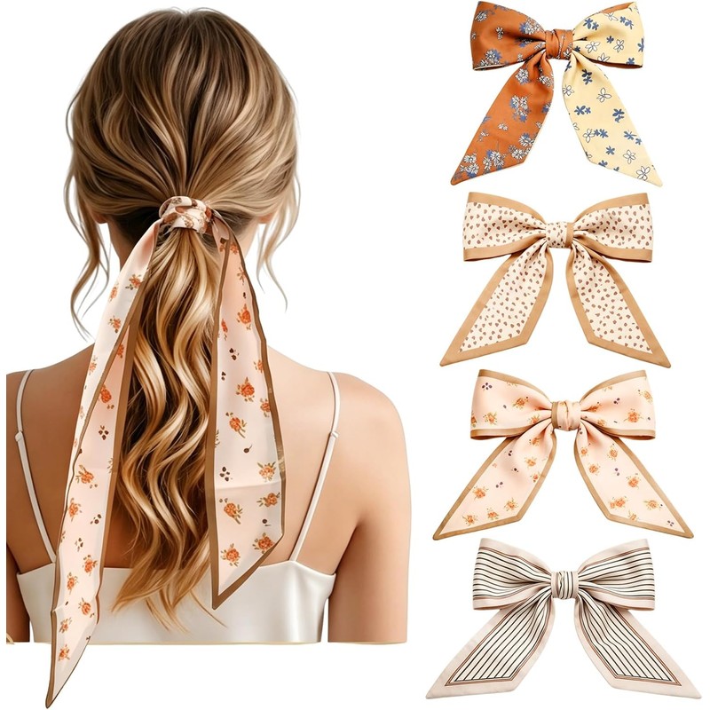 Set de 4 Bufandas Satinadas Bohemias para Mujer, Accesorios Elegantes